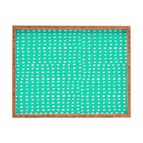 Leah Flores Turquoise Scribble Dots Rectangular Tray
