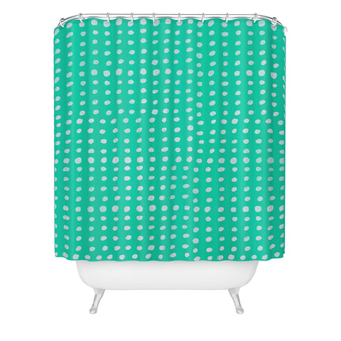 Leah Flores Turquoise Scribble Dots Shower Curtain