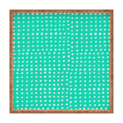 Leah Flores Turquoise Scribble Dots Square Tray