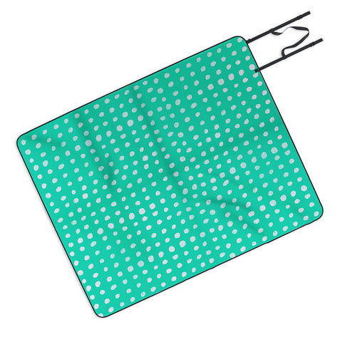 Leah Flores Turquoise Scribble Dots Picnic Blanket