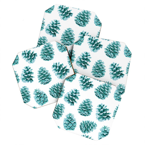 Lisa Argyropoulos Aqua Teal Pine Cones Coaster Set