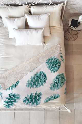 Lisa Argyropoulos Aqua Teal Pine Cones Fleece Throw Blanket