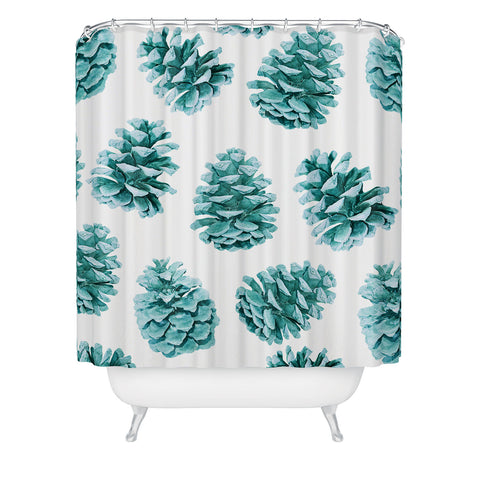 Lisa Argyropoulos Aqua Teal Pine Cones Shower Curtain