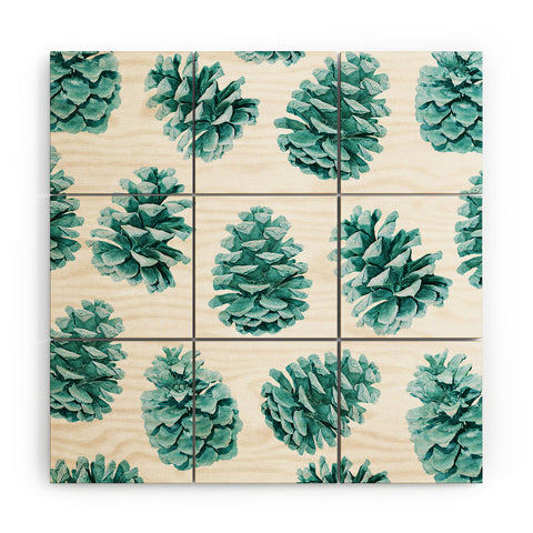 Lisa Argyropoulos Aqua Teal Pine Cones Wood Wall Mural