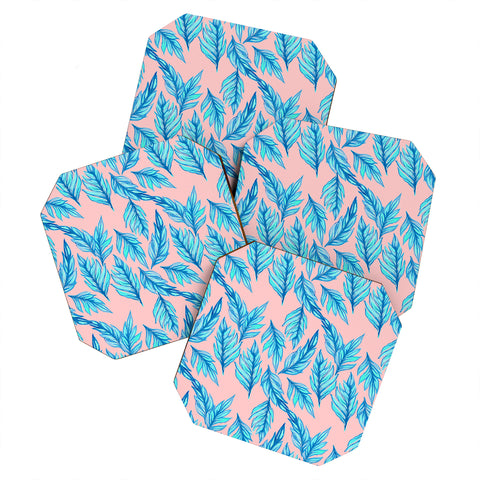 Lisa Argyropoulos Blue Leaves Pink Coaster Set