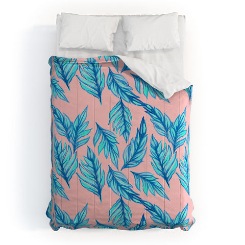 Lisa Argyropoulos Blue Leaves Pink Comforter
