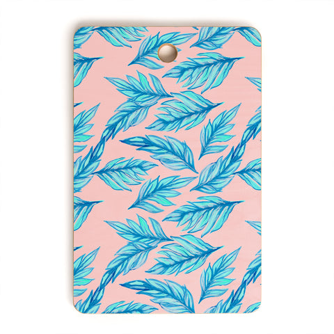 Lisa Argyropoulos Blue Leaves Pink Cutting Board Rectangle