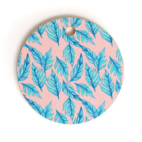 Lisa Argyropoulos Blue Leaves Pink Cutting Board Round