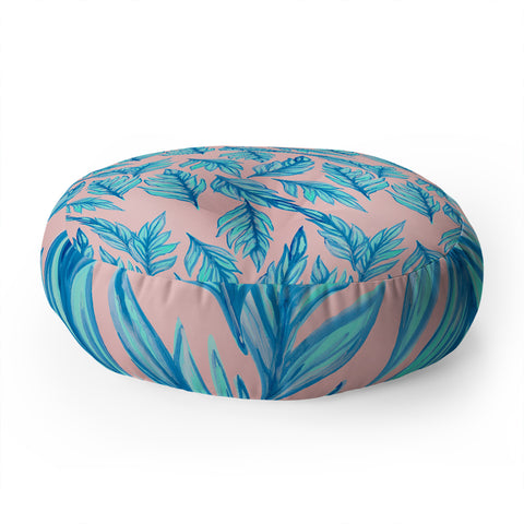 Lisa Argyropoulos Blue Leaves Pink Floor Pillow Round