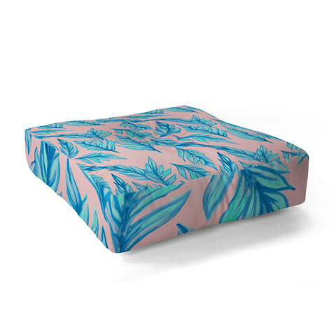 Lisa Argyropoulos Blue Leaves Pink Floor Pillow Square