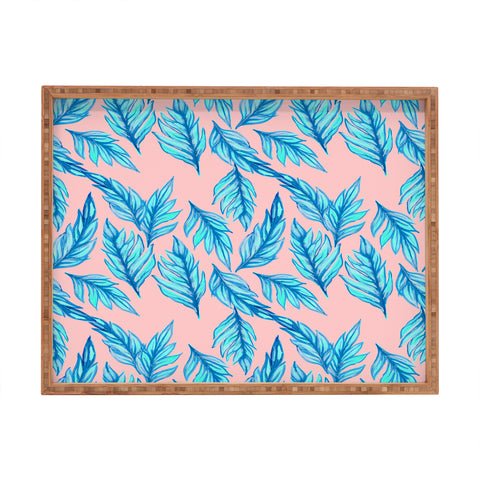 Lisa Argyropoulos Blue Leaves Pink Rectangular Tray