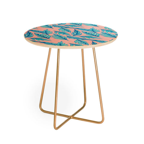Lisa Argyropoulos Blue Leaves Pink Round Side Table