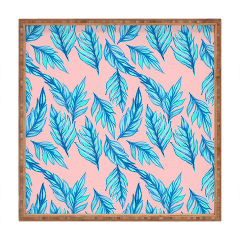 Lisa Argyropoulos Blue Leaves Pink Square Tray
