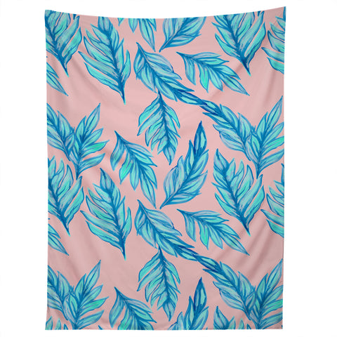 Lisa Argyropoulos Blue Leaves Pink Tapestry