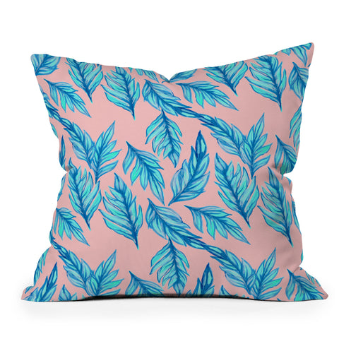 Lisa Argyropoulos Blue Leaves Pink Throw Pillow