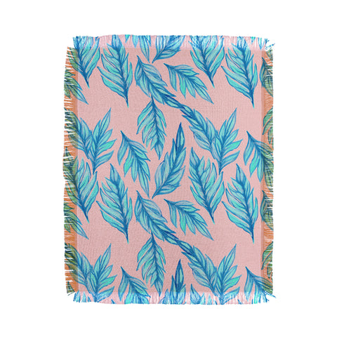 Lisa Argyropoulos Blue Leaves Pink Throw Blanket