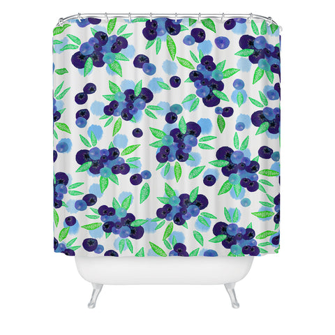 Lisa Argyropoulos Blueberries And Dots On White Shower Curtain