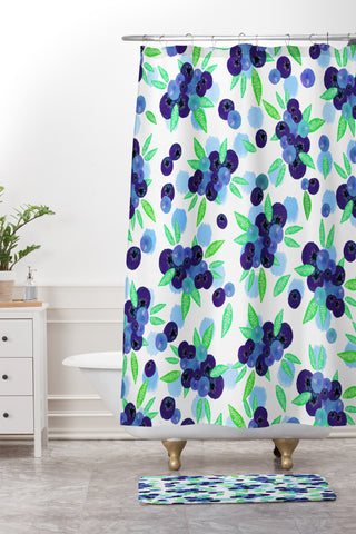 Lisa Argyropoulos Blueberries And Dots On White Shower Curtain And Mat