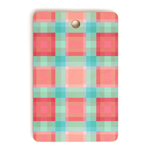 Lisa Argyropoulos Coral Mint Geo Plaid Cutting Board Rectangle