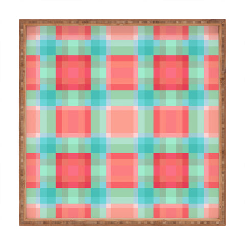 Lisa Argyropoulos Coral Mint Geo Plaid Square Tray