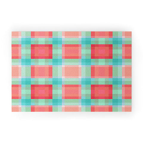 Lisa Argyropoulos Coral Mint Geo Plaid Welcome Mat