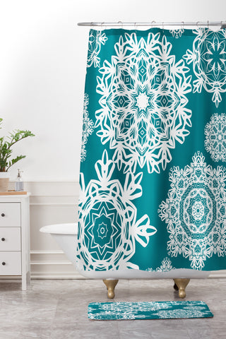 Lisa Argyropoulos Flurries on Teal Shower Curtain And Mat