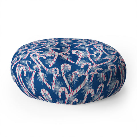Lisa Argyropoulos Frosty Canes Blue Floor Pillow Round