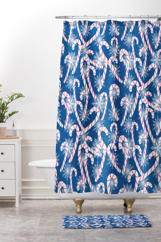 Lisa Argyropoulos Frosty Canes Blue Shower Curtain And Mat