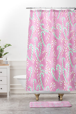Lisa Argyropoulos Frosty Canes Pink Shower Curtain And Mat