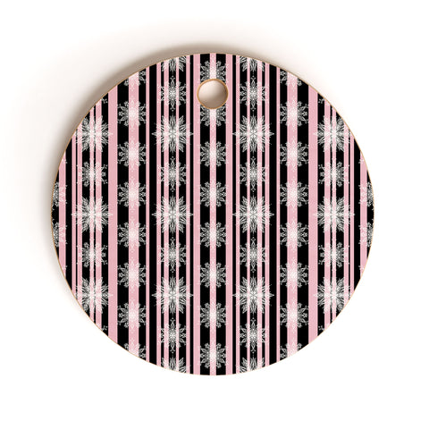 Lisa Argyropoulos Frosty Snowflakes and Blush Stripes Cutting Board Round