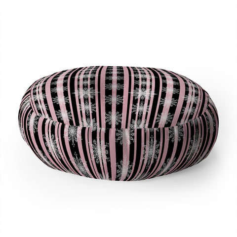 Lisa Argyropoulos Frosty Snowflakes and Blush Stripes Floor Pillow Round