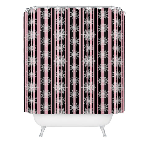 Lisa Argyropoulos Frosty Snowflakes and Blush Stripes Shower Curtain