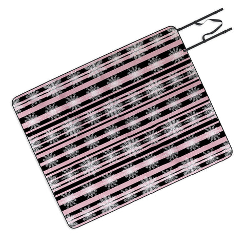 Lisa Argyropoulos Frosty Snowflakes and Blush Stripes Picnic Blanket