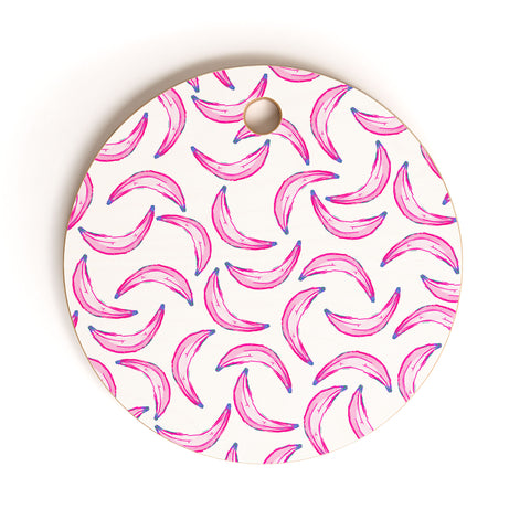 Lisa Argyropoulos Gone Bananas Pink on White Cutting Board Round