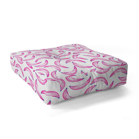 Lisa Argyropoulos Gone Bananas Pink on White Floor Pillow Square