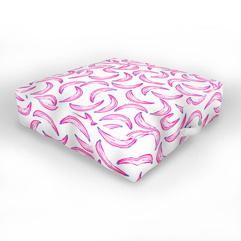 Lisa Argyropoulos Gone Bananas Pink on White Outdoor Floor Cushion