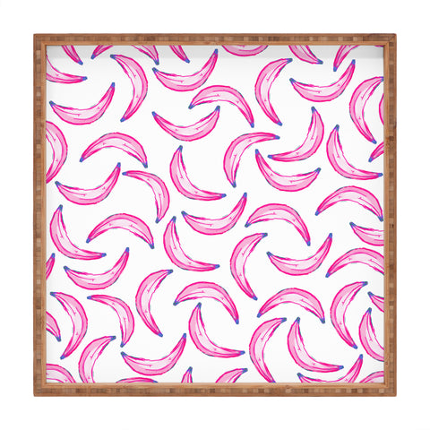 Lisa Argyropoulos Gone Bananas Pink on White Square Tray