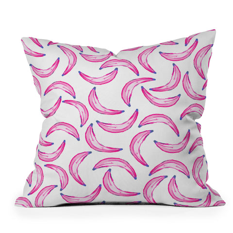Lisa Argyropoulos Gone Bananas Pink on White Throw Pillow