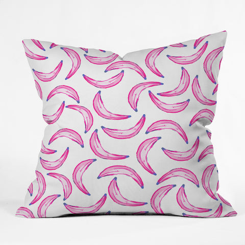 Lisa Argyropoulos Gone Bananas Pink on White Outdoor Throw Pillow