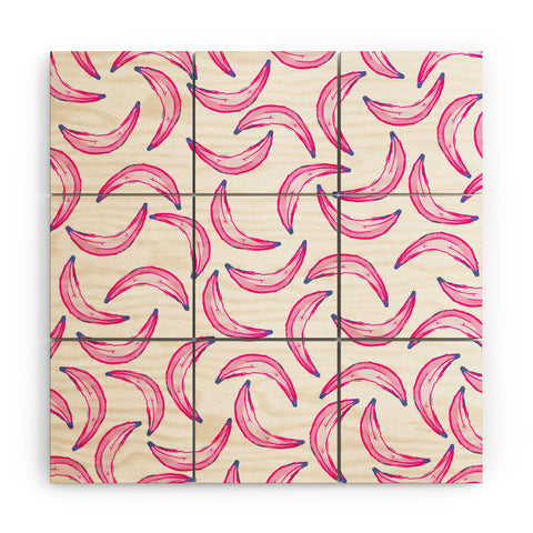 Lisa Argyropoulos Gone Bananas Pink on White Wood Wall Mural