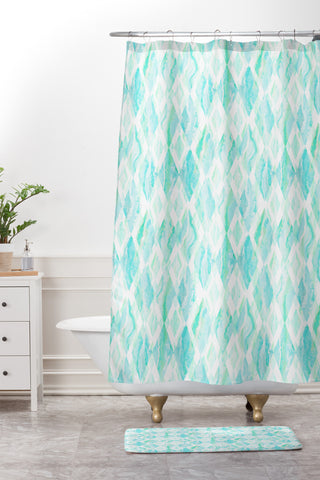 Lisa Argyropoulos Harlequin Marble Mint Shower Curtain And Mat