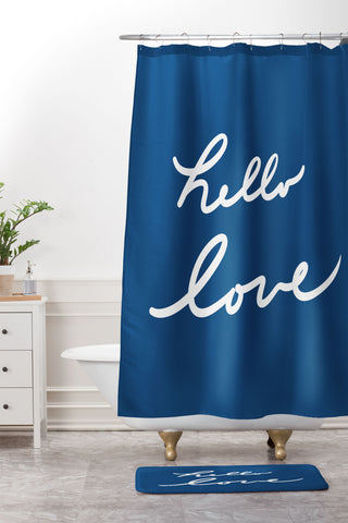 Lisa Argyropoulos Hello Love Blue Shower Curtain And Mat