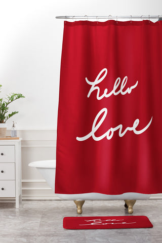 Lisa Argyropoulos hello love red Shower Curtain And Mat