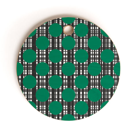 Lisa Argyropoulos Holiday Plaid and Dots Green Cutting Board Round
