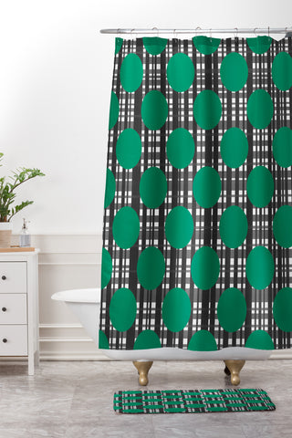 Lisa Argyropoulos Holiday Plaid and Dots Green Shower Curtain And Mat