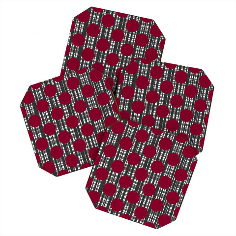 Lisa Argyropoulos Holiday Plaid and Dots Red Coaster Set