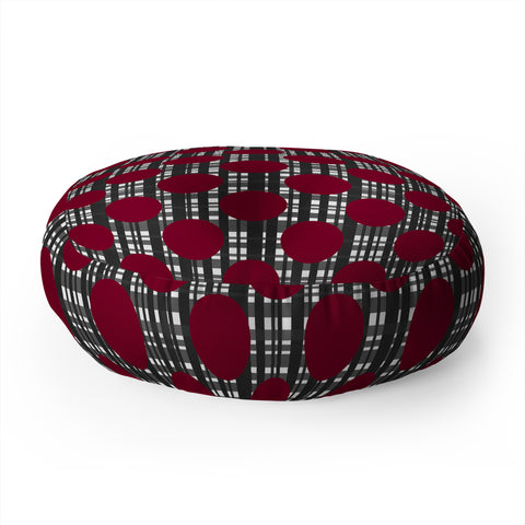 Lisa Argyropoulos Holiday Plaid and Dots Red Floor Pillow Round