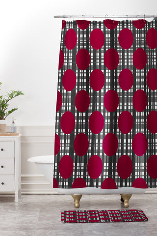 Lisa Argyropoulos Holiday Plaid and Dots Red Shower Curtain And Mat