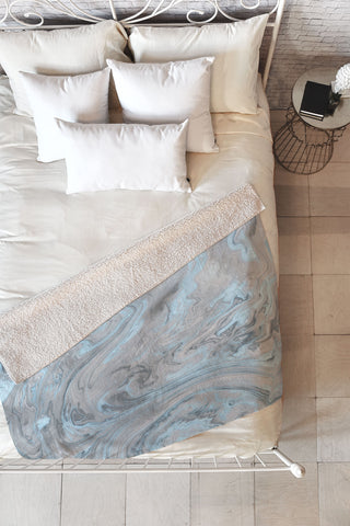 Lisa Argyropoulos Ice Blue and Gray Marble Fleece Throw Blanket