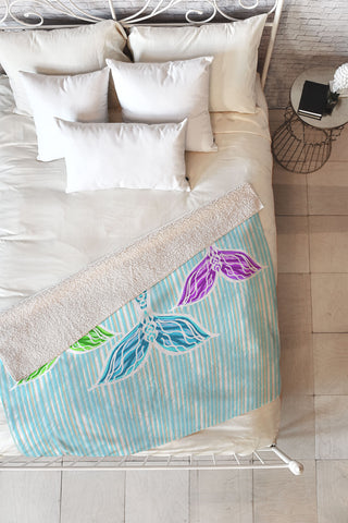 Lisa Argyropoulos Mermaids and Stripes Sea Fleece Throw Blanket